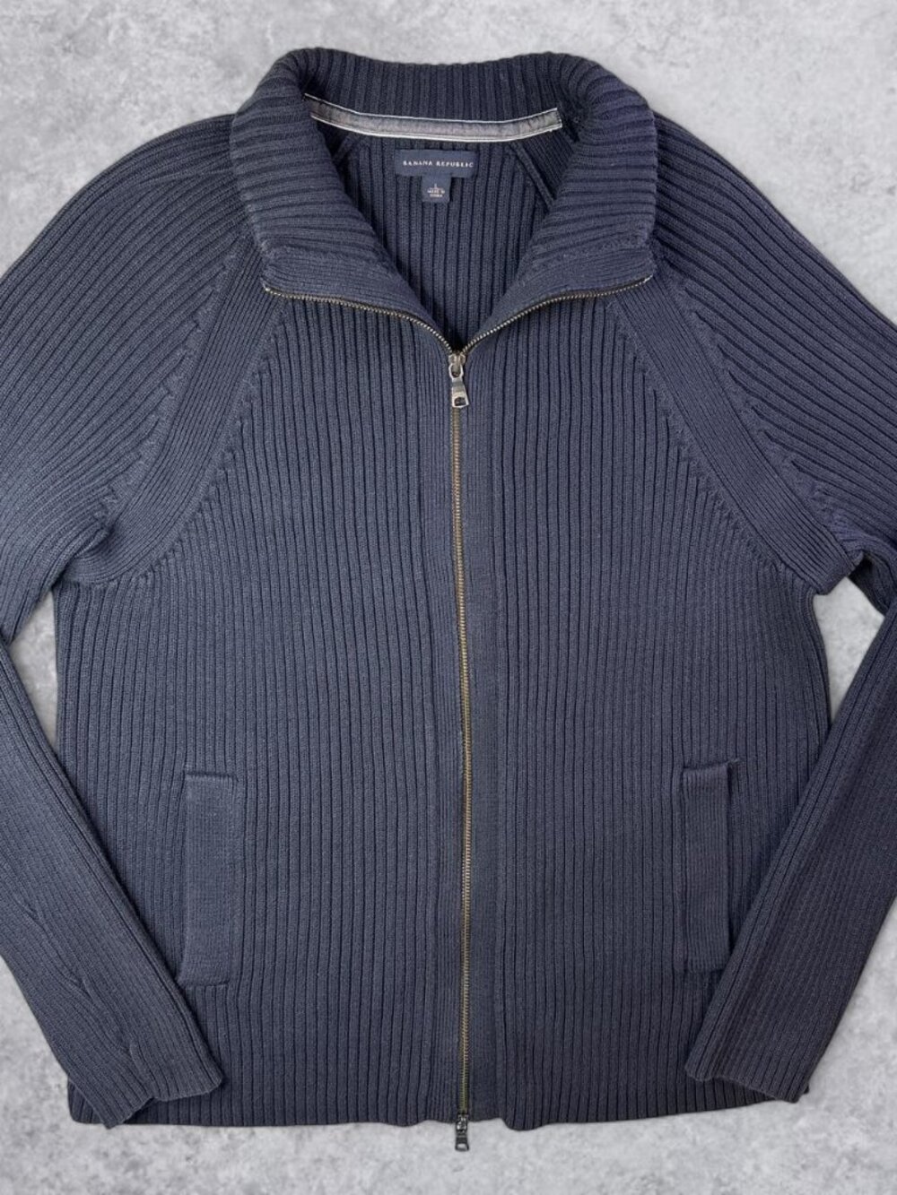 VTG Banana Republic Men's Navy Zip Up Sweater Size Large